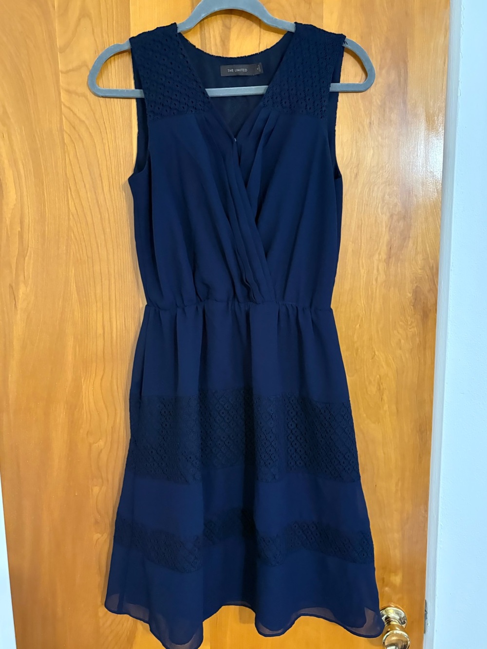 The Limited Navy Blue Crochet Lace Sleeveless Faux Wrap A-Line Dress (size 6)